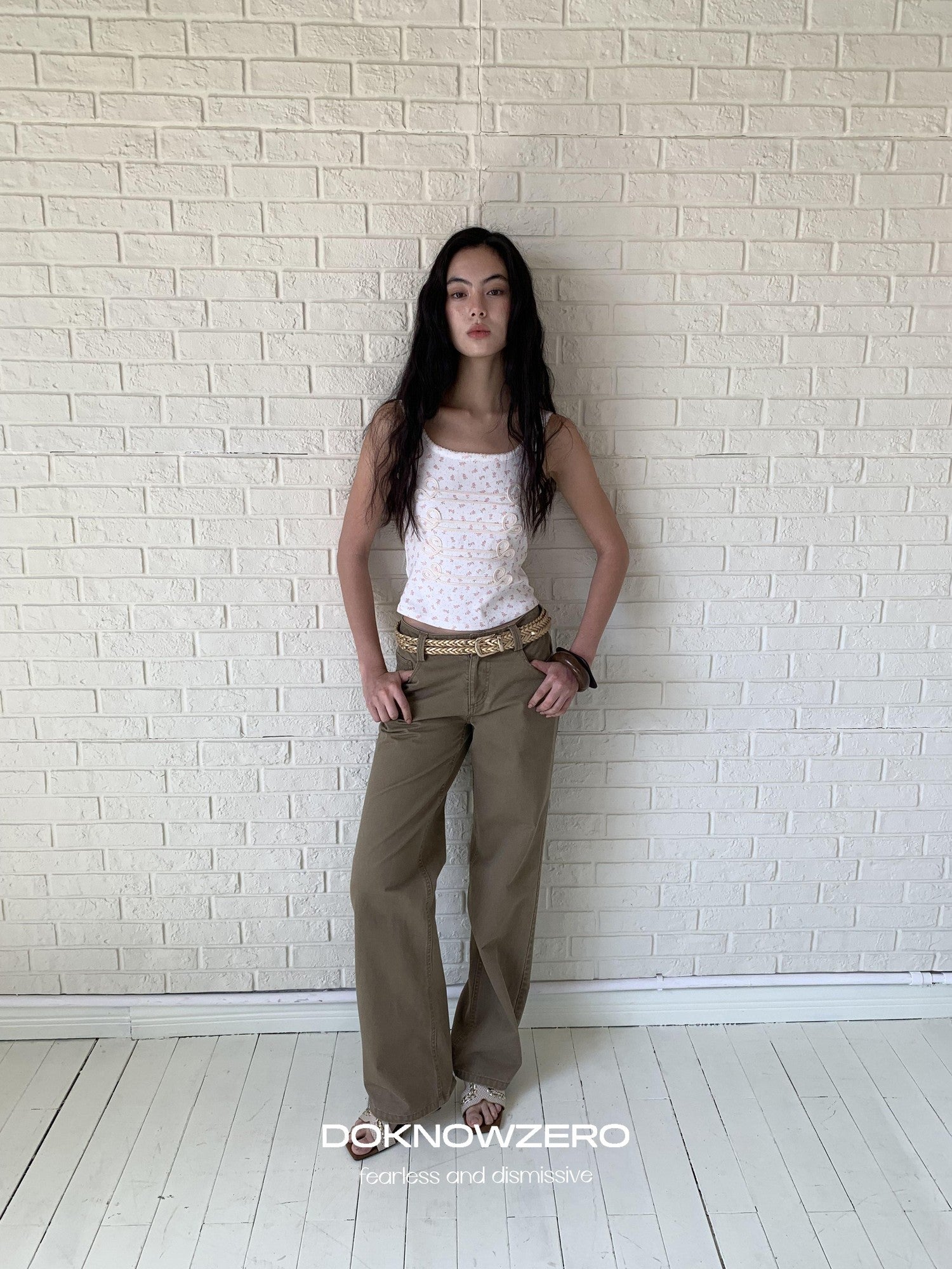 DKZ OFFICIAL Floral Square Neck Braided Knot Slim Women&