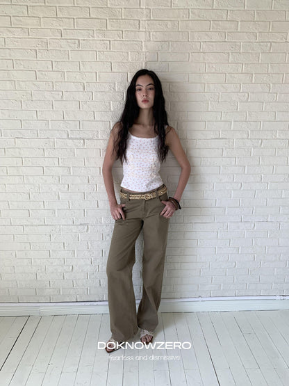 DKZ OFFICIAL Floral Square Neck Braided Knot Slim Women&