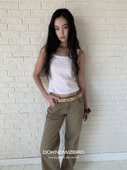 DKZ OFFICIAL Floral Square Neck Braided Knot Slim Women&