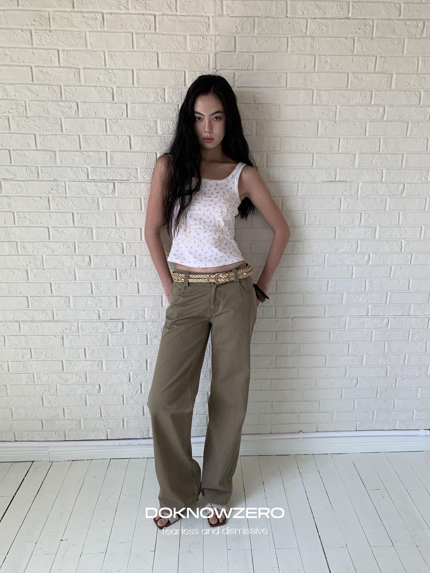 DKZ OFFICIAL Floral Square Neck Braided Knot Slim Women&