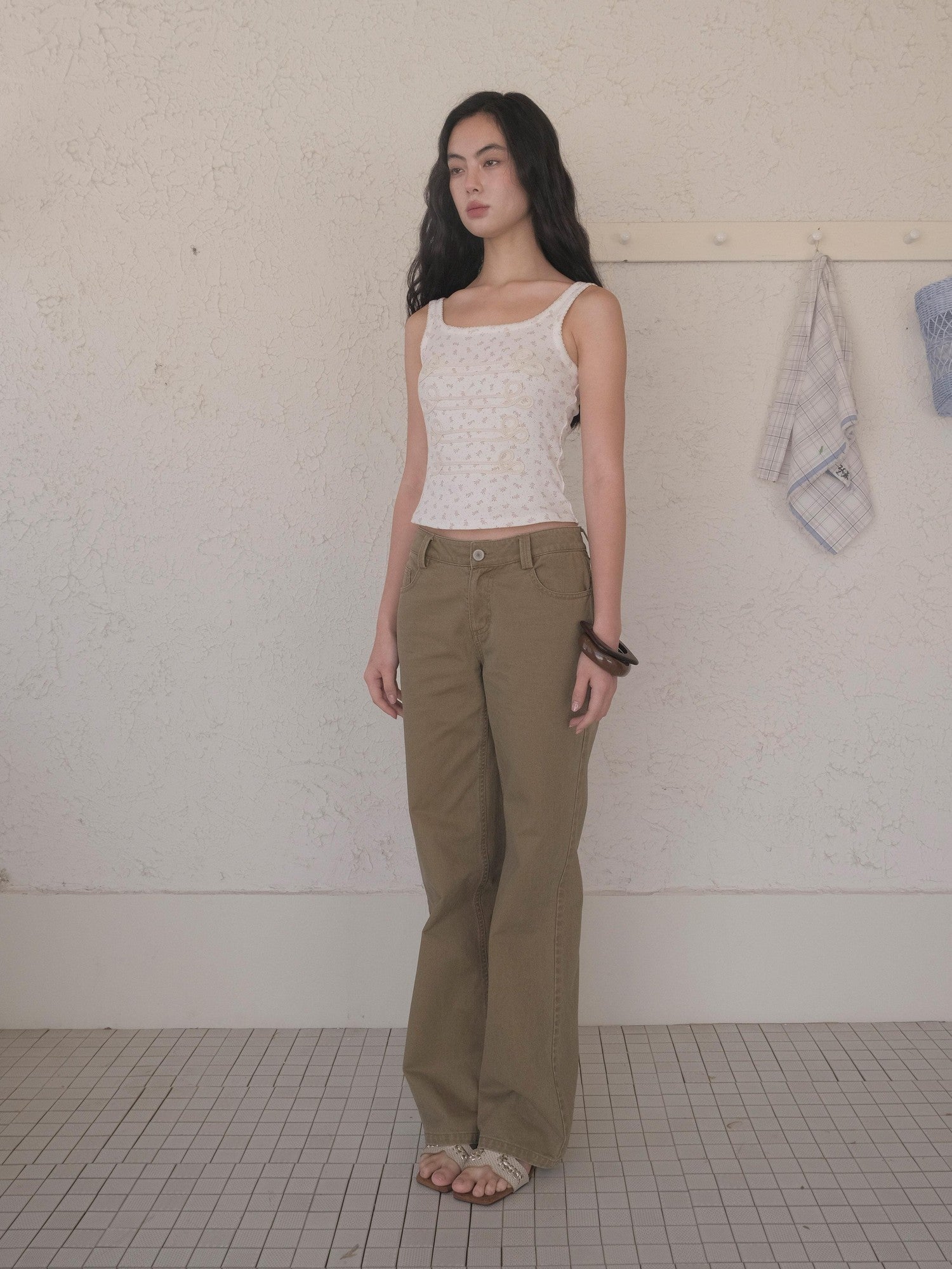 DKZ OFFICIAL Floral Square Neck Braided Knot Slim Women&