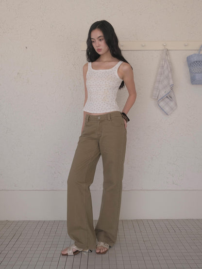 DKZ OFFICIAL Floral Square Neck Braided Knot Slim Women&