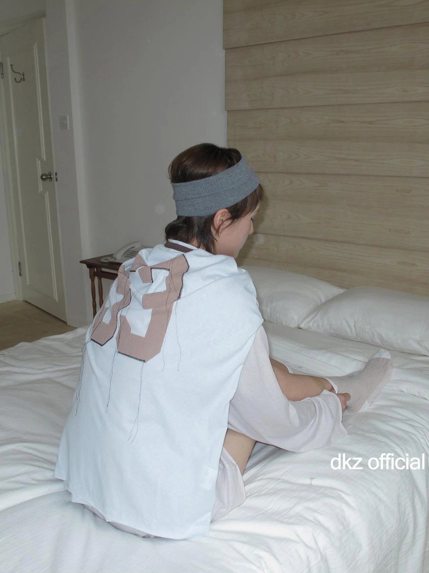 DKZ OFFICIAL Flowy Fringed Letter Print Cold Shoulder Blouse