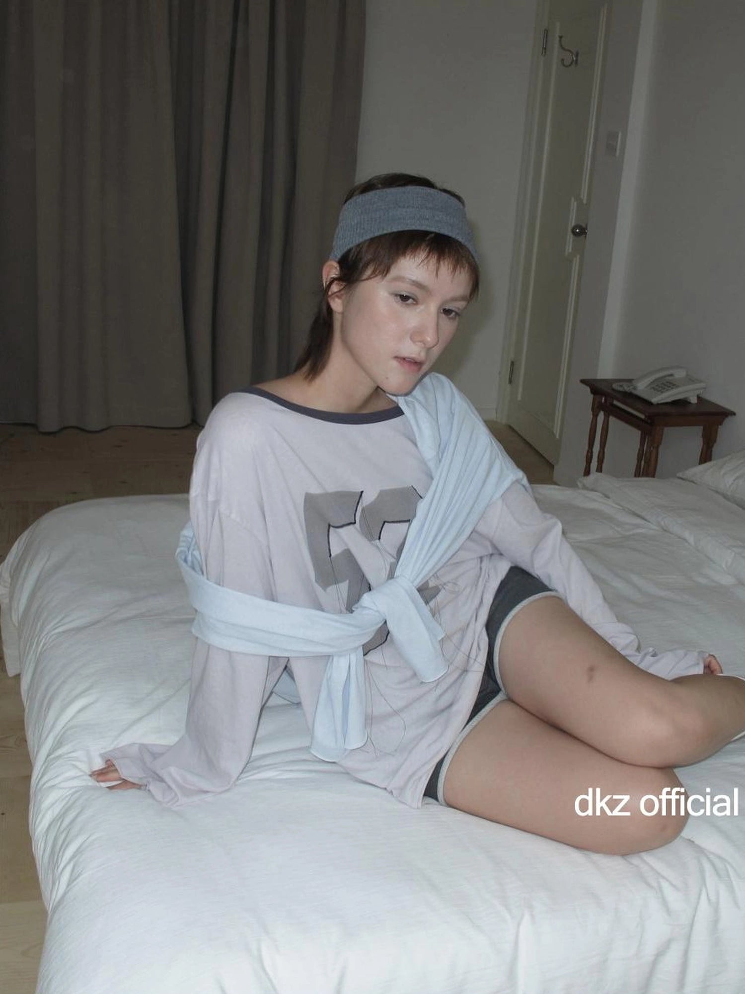 DKZ OFFICIAL Flowy Fringed Letter Print Cold Shoulder Blouse