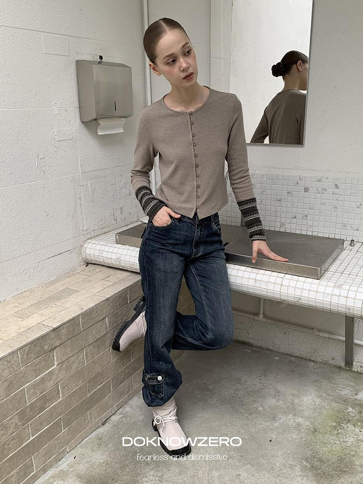 DKZ OFFICIAL Forest Patchwork Sleeve Slim Fit Retro Women&