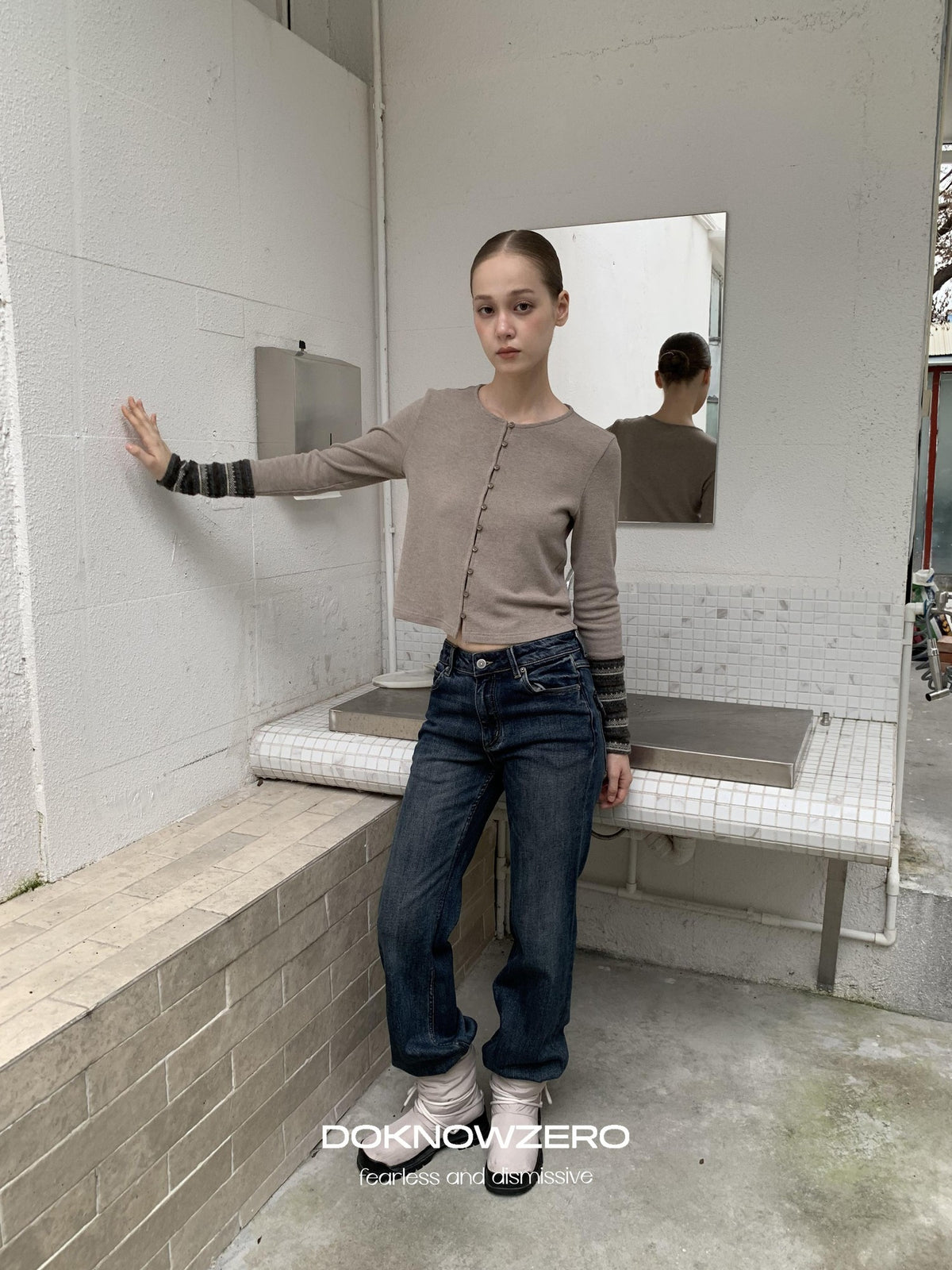 DKZ OFFICIAL Forest Patchwork Sleeve Slim Fit Retro Women&