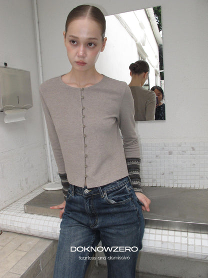 DKZ OFFICIAL Forest Patchwork Sleeve Slim Fit Retro Women&
