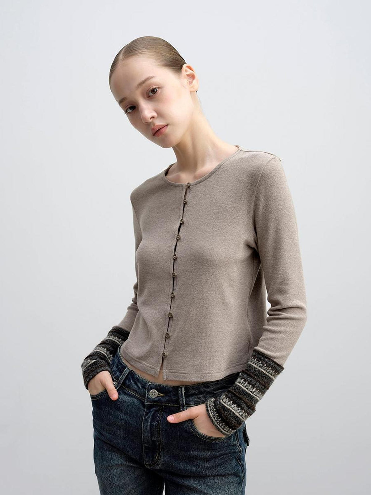 DKZ OFFICIAL Forest Patchwork Sleeve Slim Fit Retro Women&
