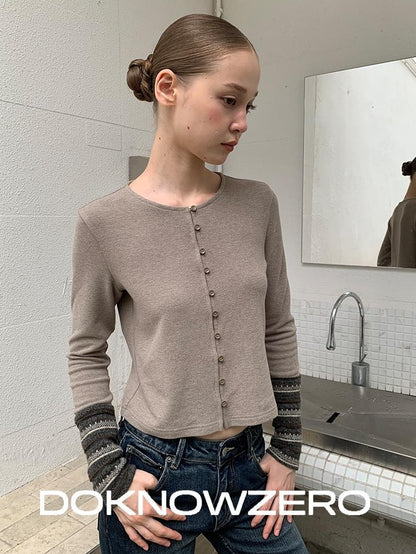 DKZ OFFICIAL Forest Patchwork Sleeve Slim Fit Retro Women&