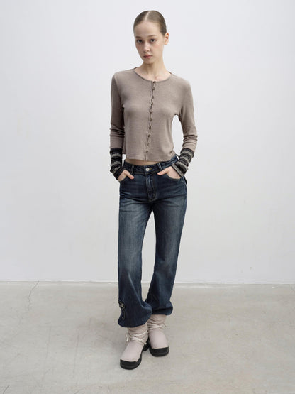DKZ OFFICIAL Forest Patchwork Sleeve Slim Fit Retro Women&