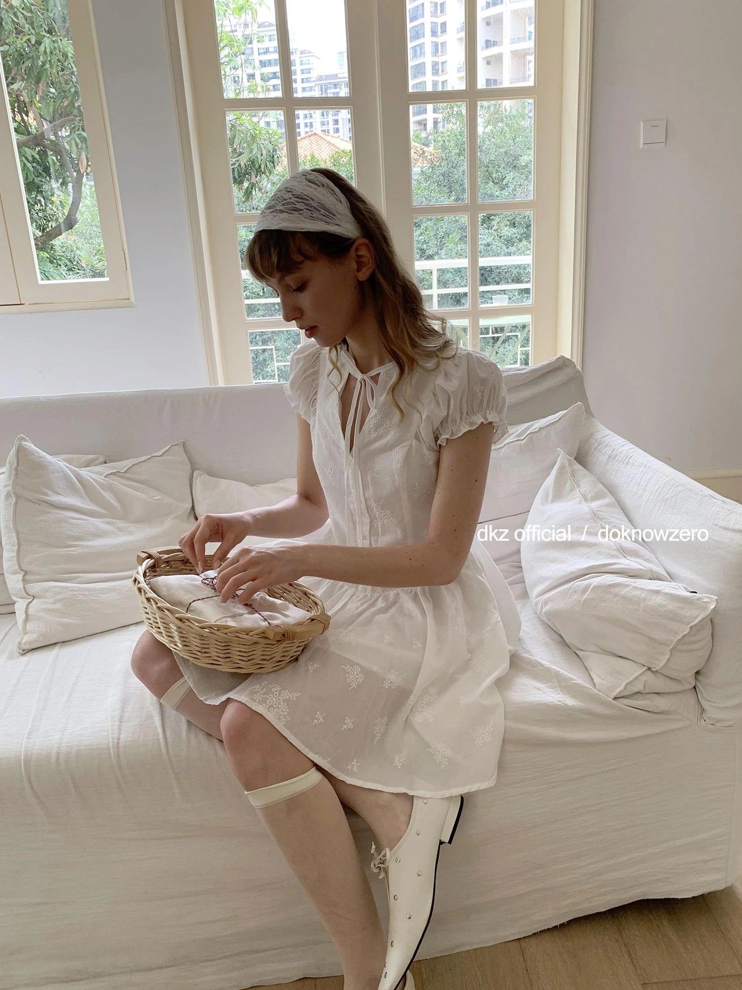 DKZ OFFICIAL French Bubble Sleeve Shirt Dress