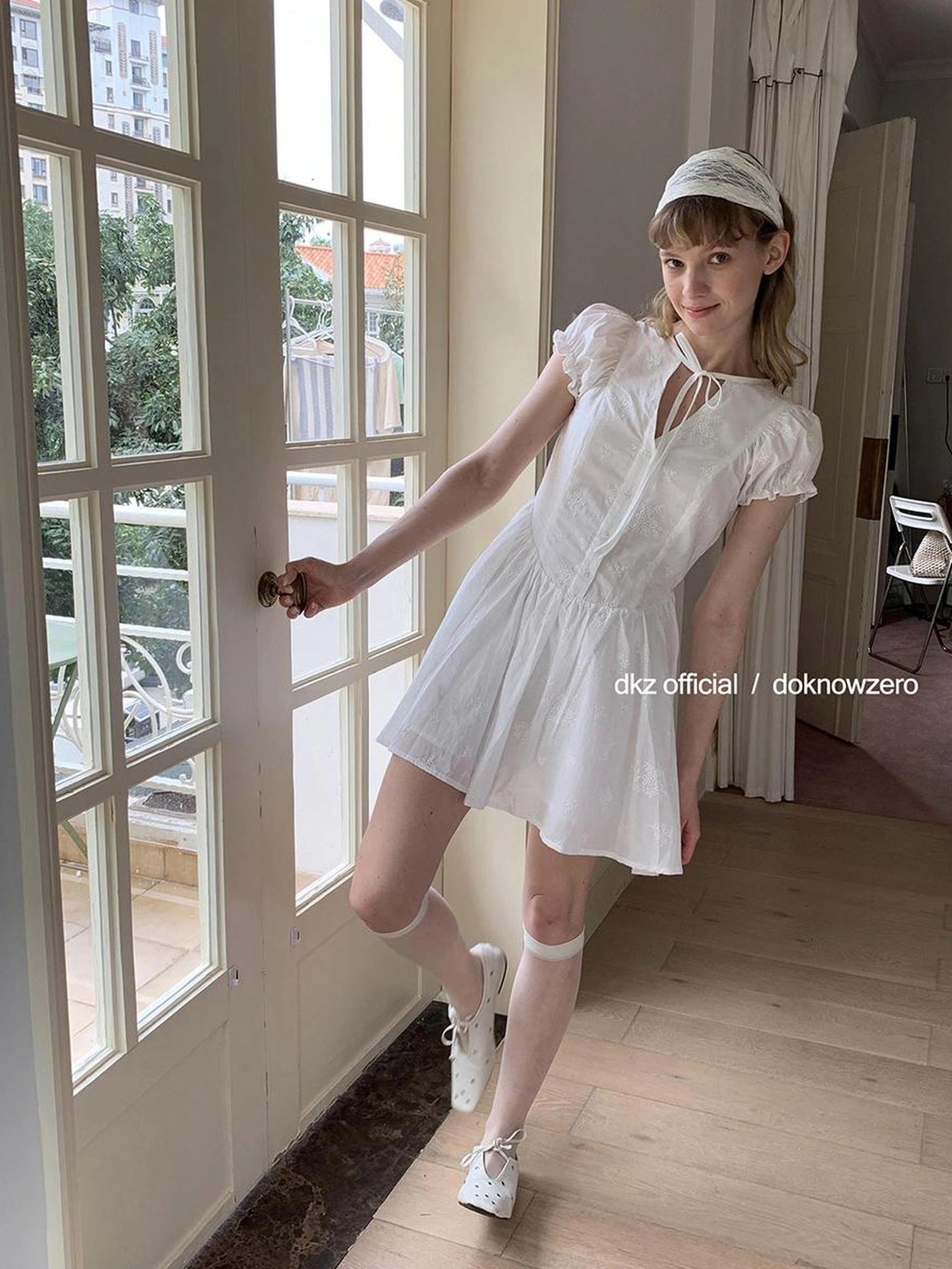 DKZ OFFICIAL French Bubble Sleeve Shirt Dress