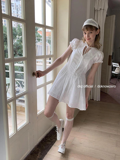 DKZ OFFICIAL French Bubble Sleeve Shirt Dress