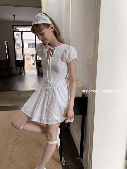 DKZ OFFICIAL French Bubble Sleeve Shirt Dress