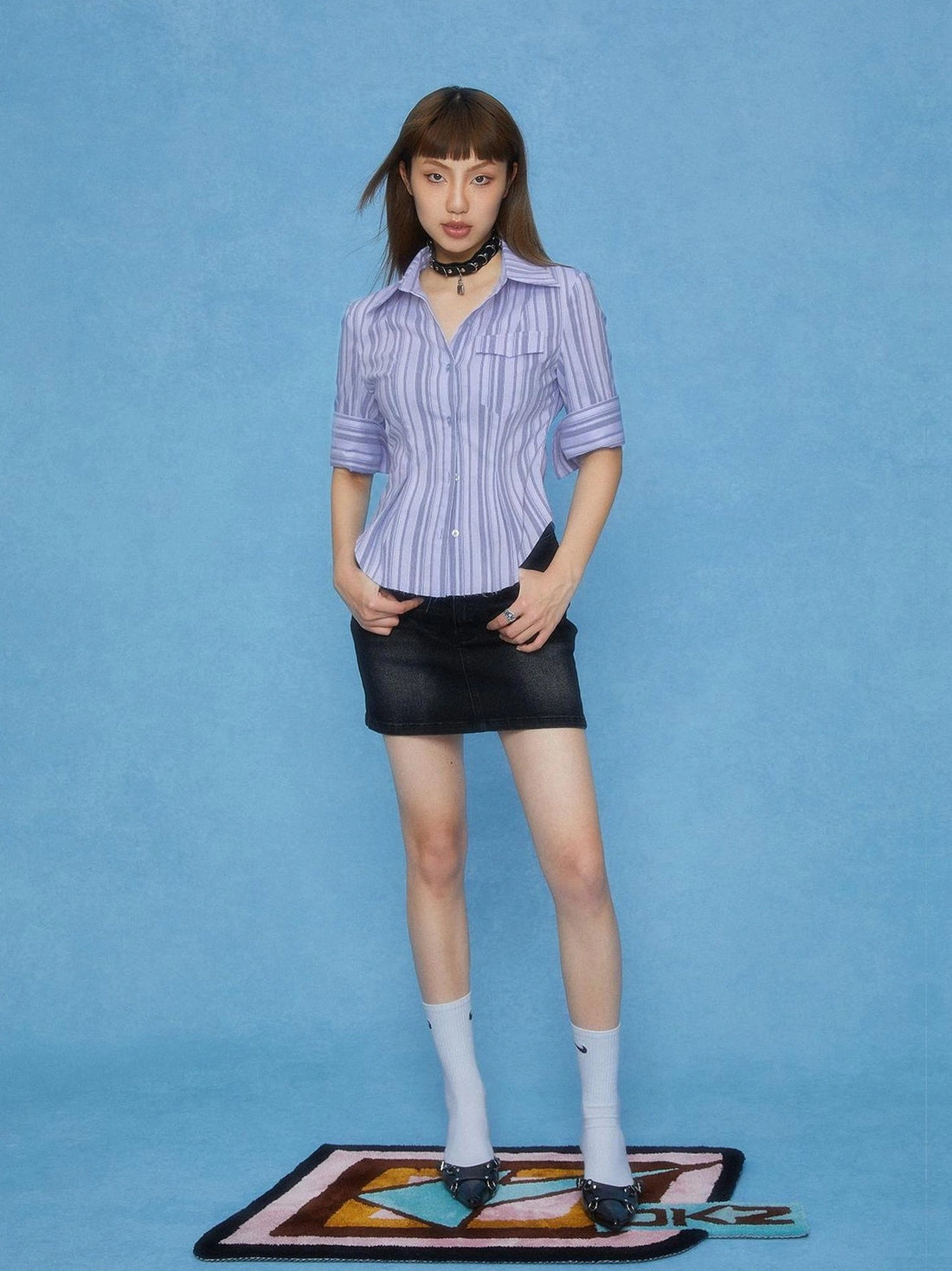 DKZ OFFICIAL French Inspired Stripe Short Sleeve Crop Top