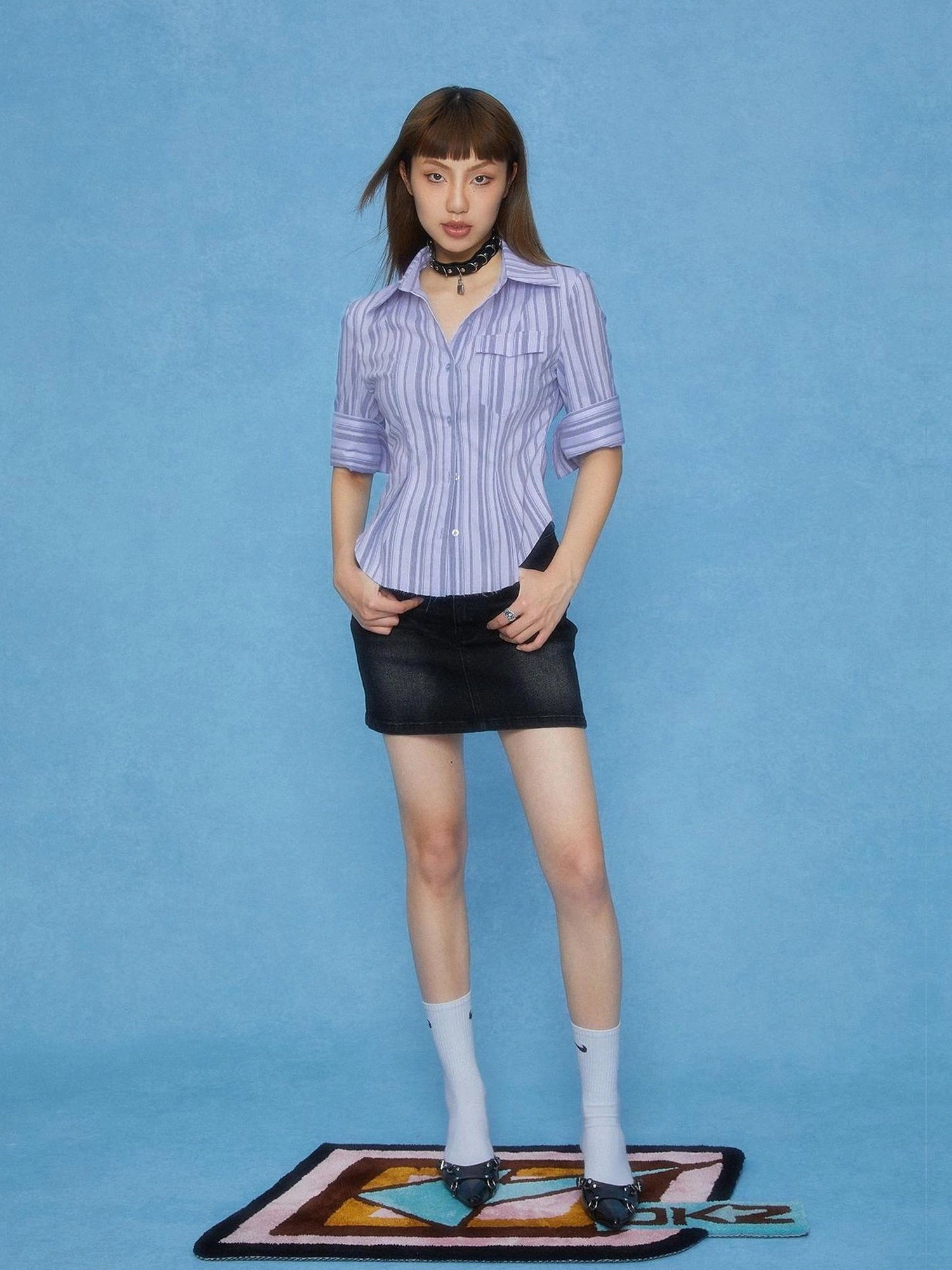 DKZ OFFICIAL French Inspired Stripe Short Sleeve Crop Top