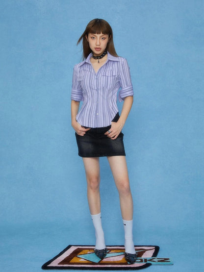 DKZ OFFICIAL French Inspired Stripe Short Sleeve Crop Top