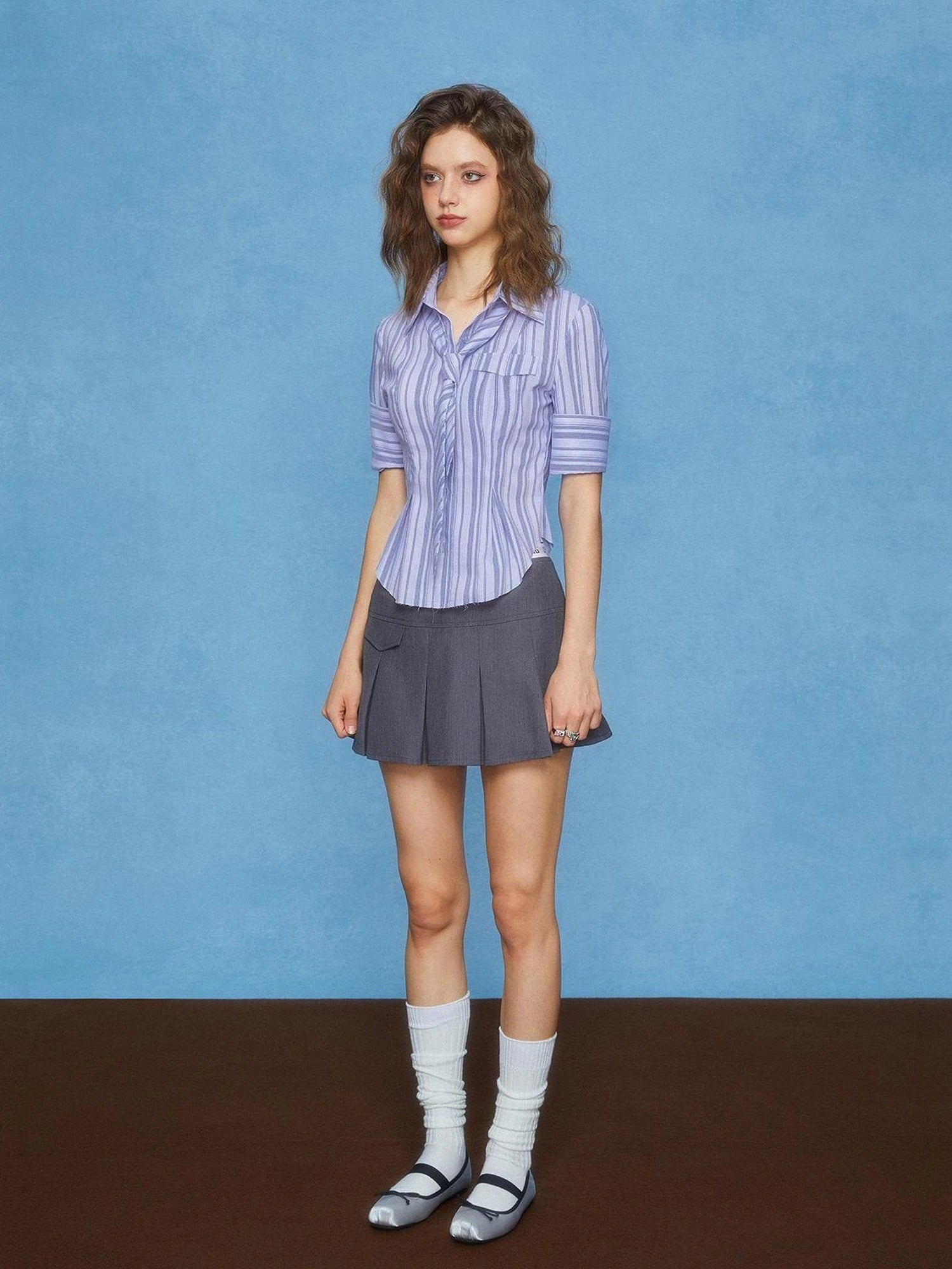 DKZ OFFICIAL French Inspired Stripe Short Sleeve Crop Top