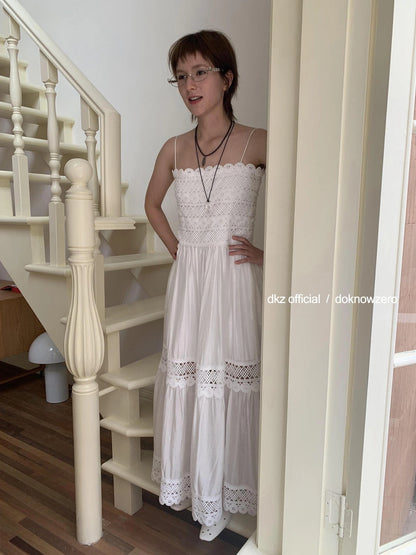 French Lace Slip Dress With Hollow Waist