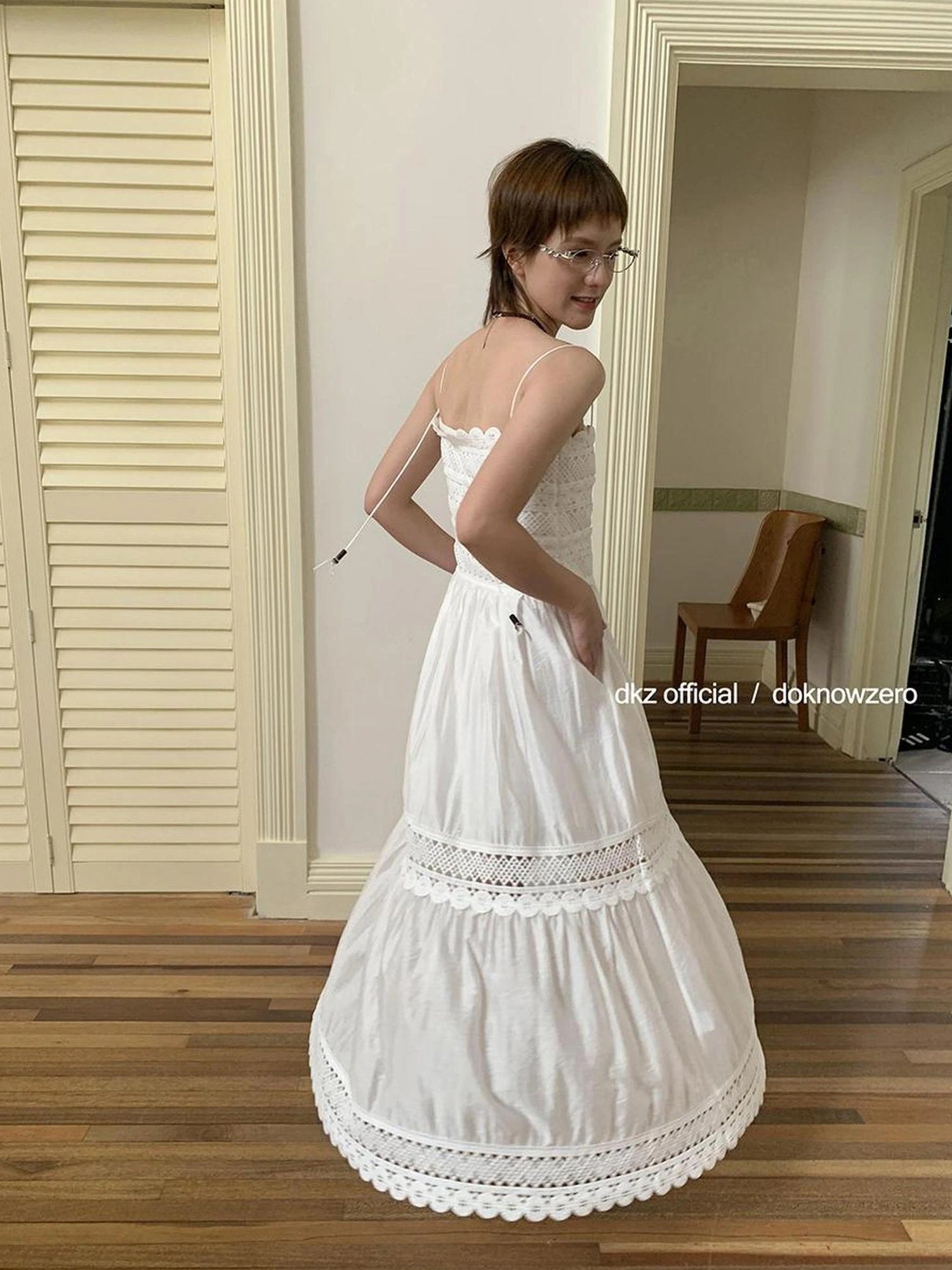 DKZ OFFICIAL French Lace Slip Dress With Hollow Waist