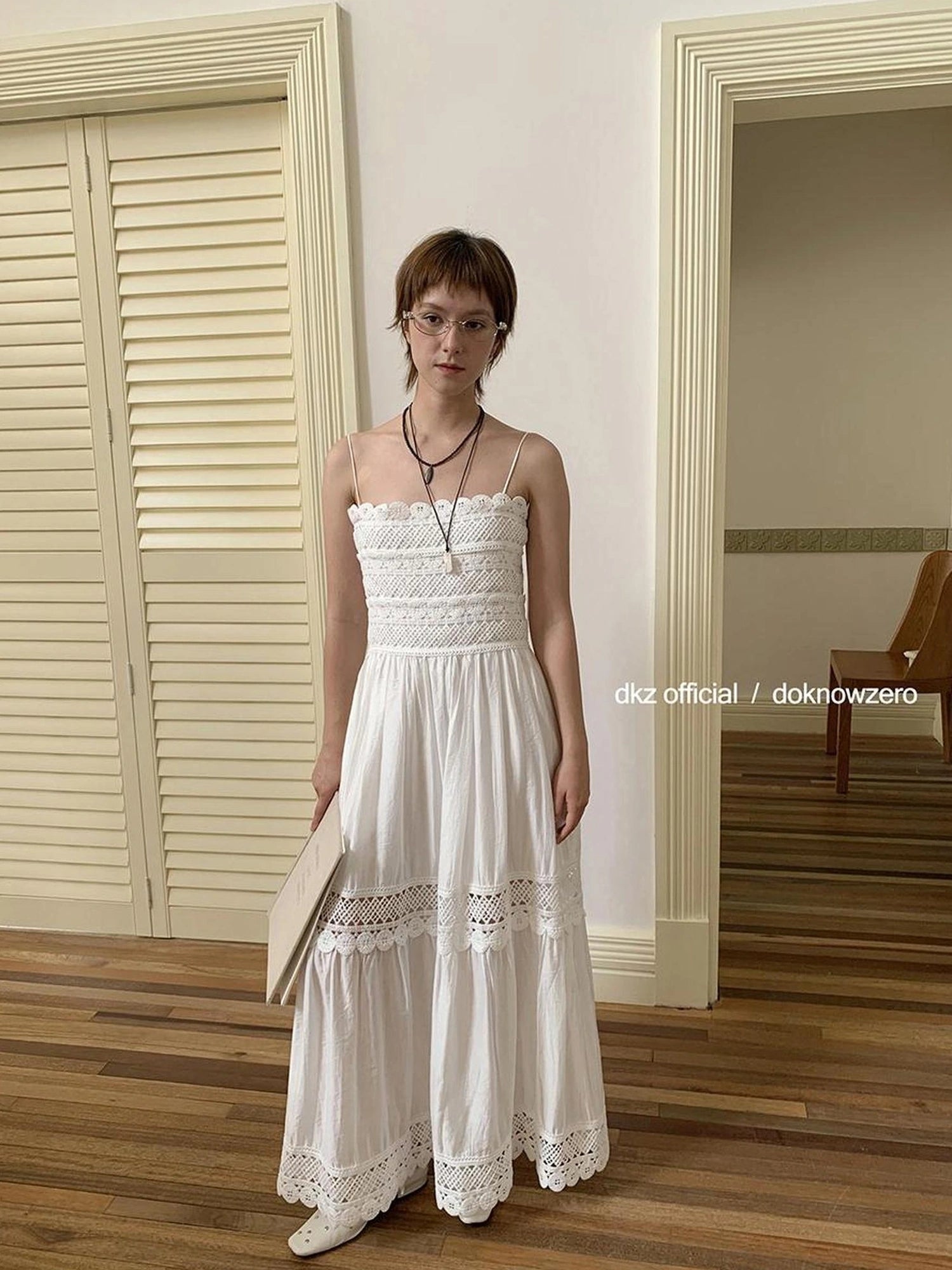 DKZ OFFICIAL French Lace Slip Dress With Hollow Waist