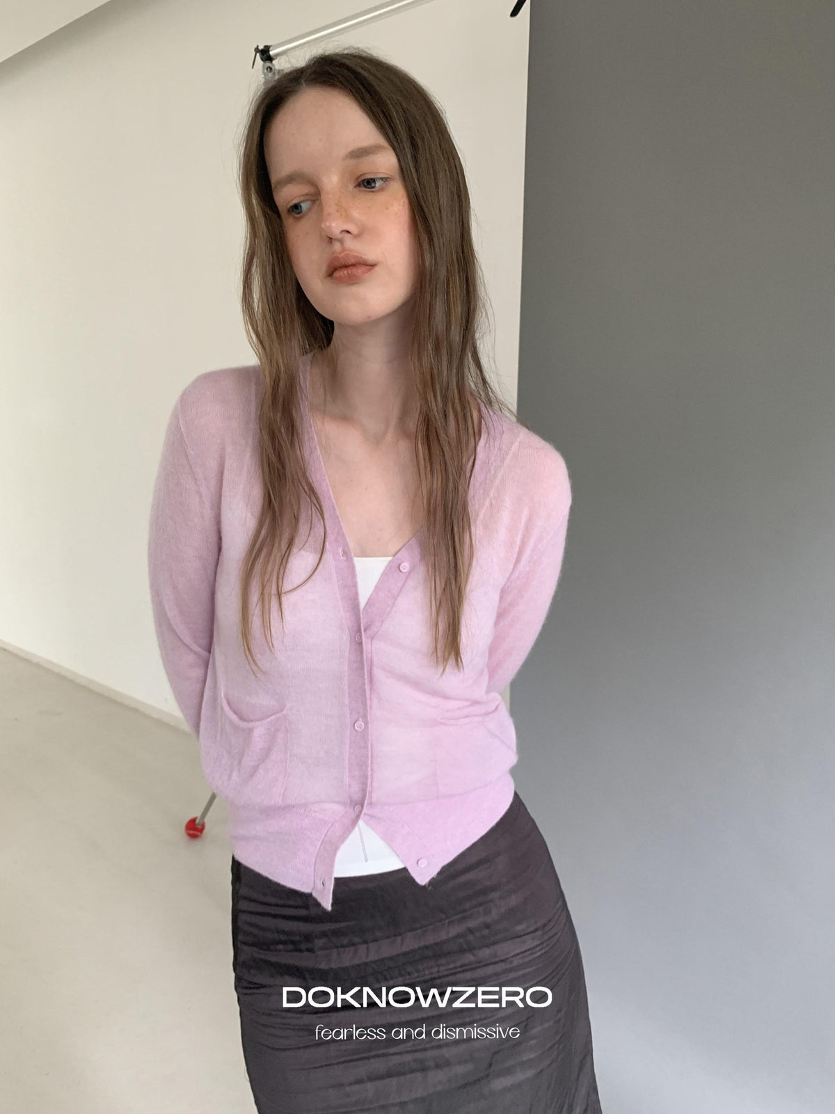 DKZ OFFICIAL Fuzzy Alpaca Wool Knit V-neck Button Pocket Women&