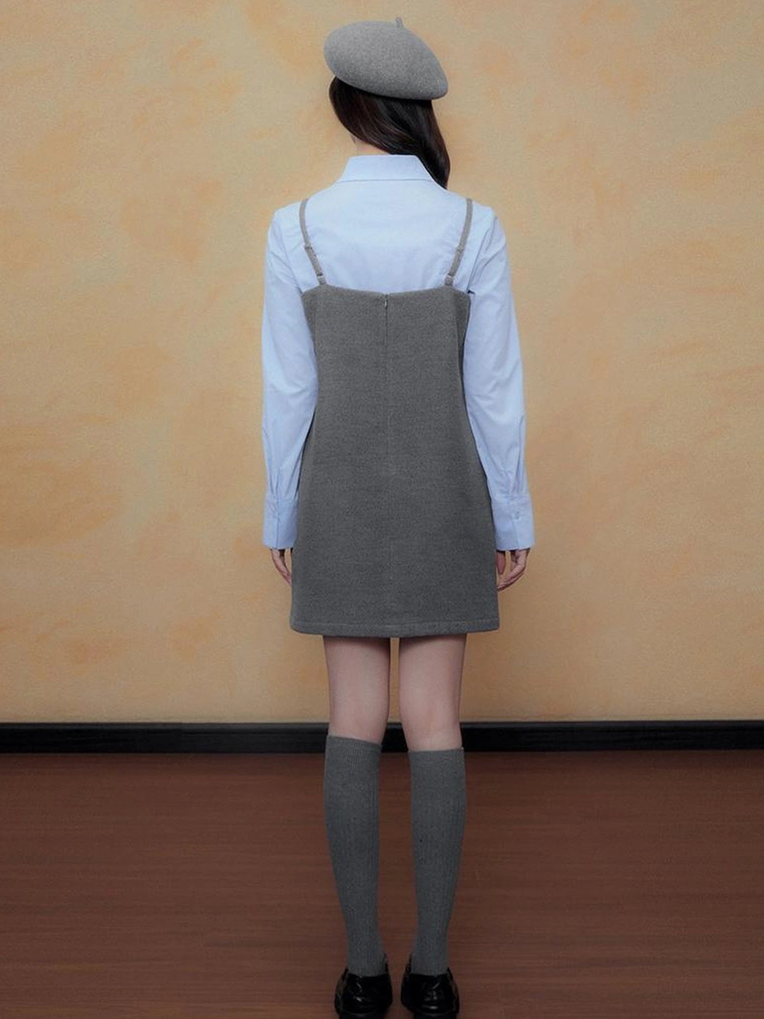 DKZ OFFICIAL Gray A Line Pleated Slip Dress Autumn New