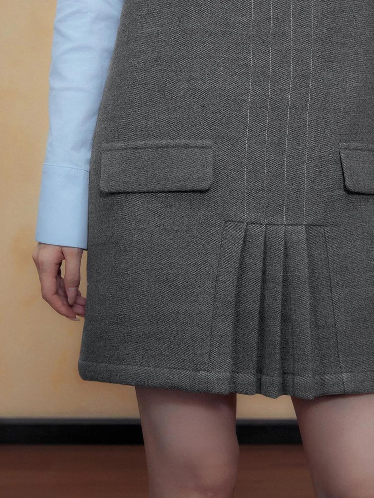 DKZ OFFICIAL Gray A Line Pleated Slip Dress Autumn New
