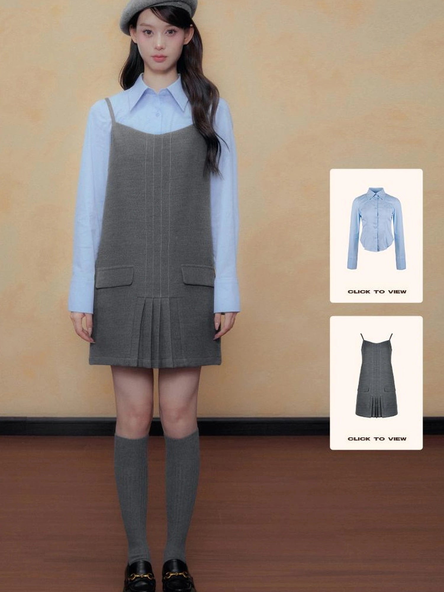 DKZ OFFICIAL Gray A Line Pleated Slip Dress Autumn New