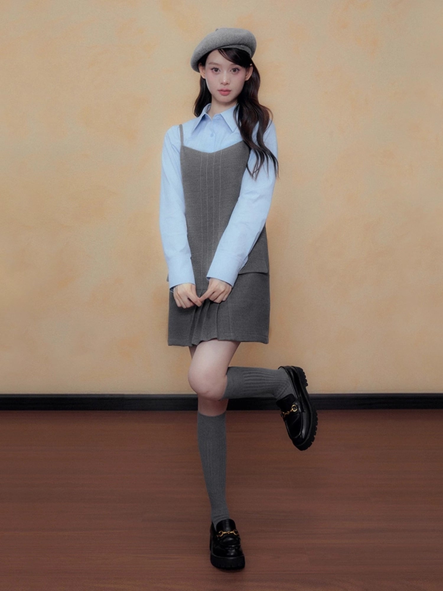 DKZ_OFFICIAL_Gray_A_Line_Pleated_Slip_Dress_Autumn_New_MISSTT