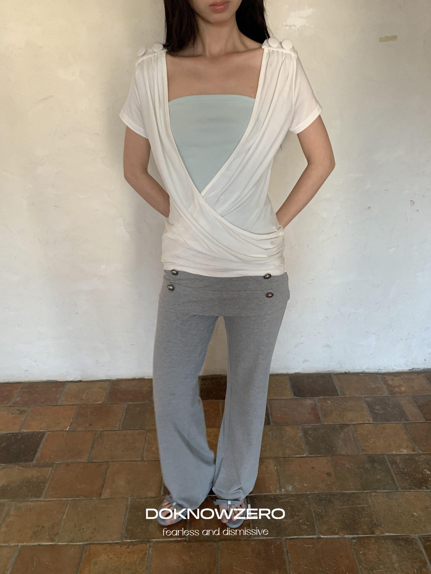 DKZ OFFICIAL Gray Biker Fold Over Waist Button Women&