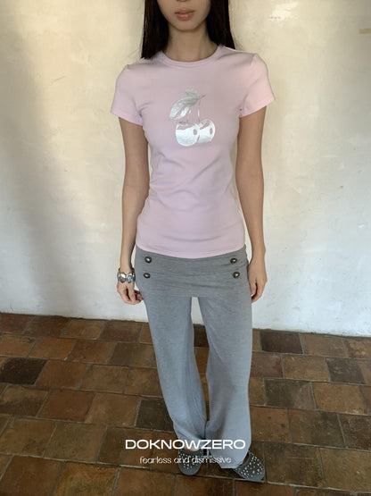 DKZ OFFICIAL Gray Biker Fold Over Waist Button Women&