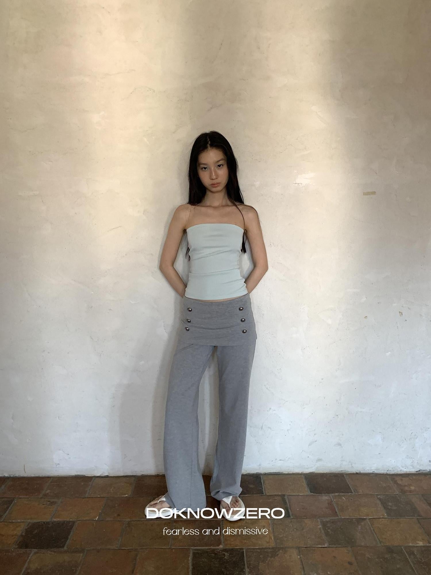 DKZ OFFICIAL Gray Biker Fold Over Waist Button Women&