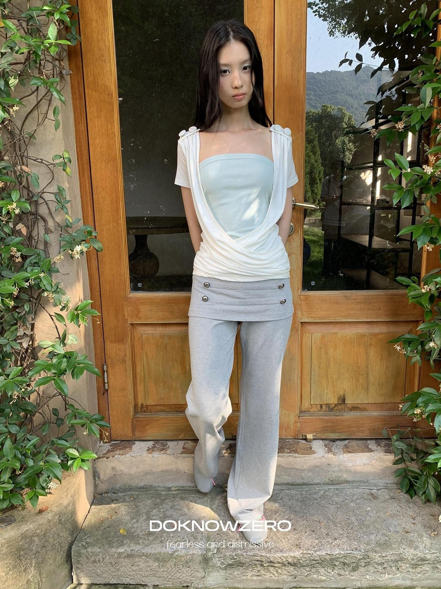 DKZ OFFICIAL Gray Biker Fold Over Waist Button Women&