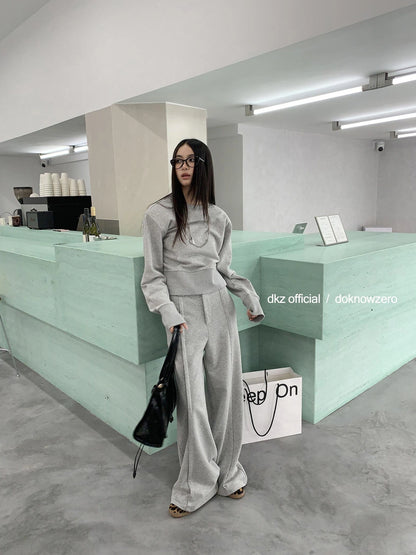 DKZ OFFICIAL Gray Crewneck Sweatshirt With Shoulder Pads