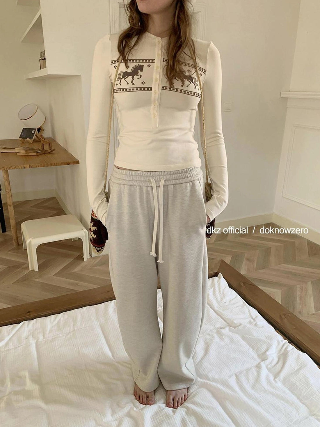 Gray Drawstring Fleece Lined Arc Sweatpants For Women