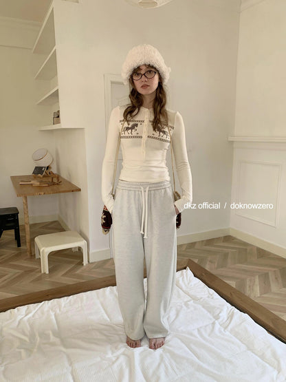 Gray Drawstring Fleece Lined Arc Sweatpants For Women