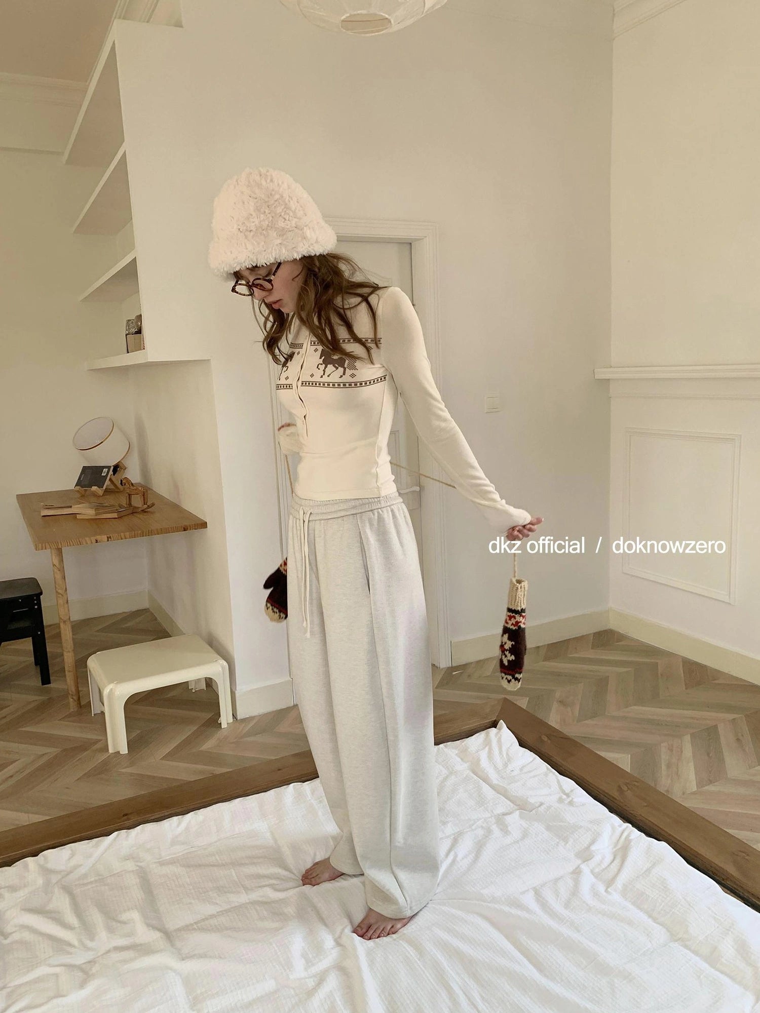 Gray Drawstring Fleece Lined Arc Sweatpants For Women
