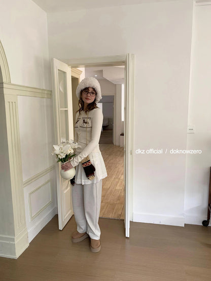 Gray Drawstring Fleece Lined Arc Sweatpants For Women