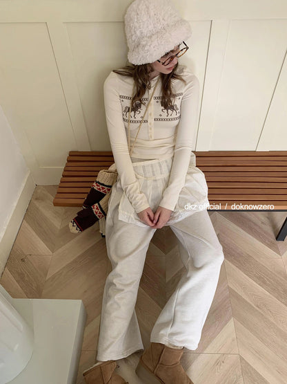 Gray Drawstring Fleece Lined Arc Sweatpants For Women