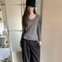 DKZ_OFFICIAL_Gray_Faux_Layered_Cape_Splice_V-neck_Women&
