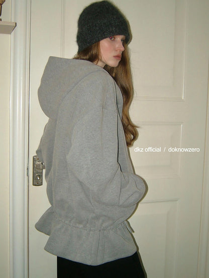 DKZ OFFICIAL Gray Fleece Hooded Cardigan With Drawstring Hem