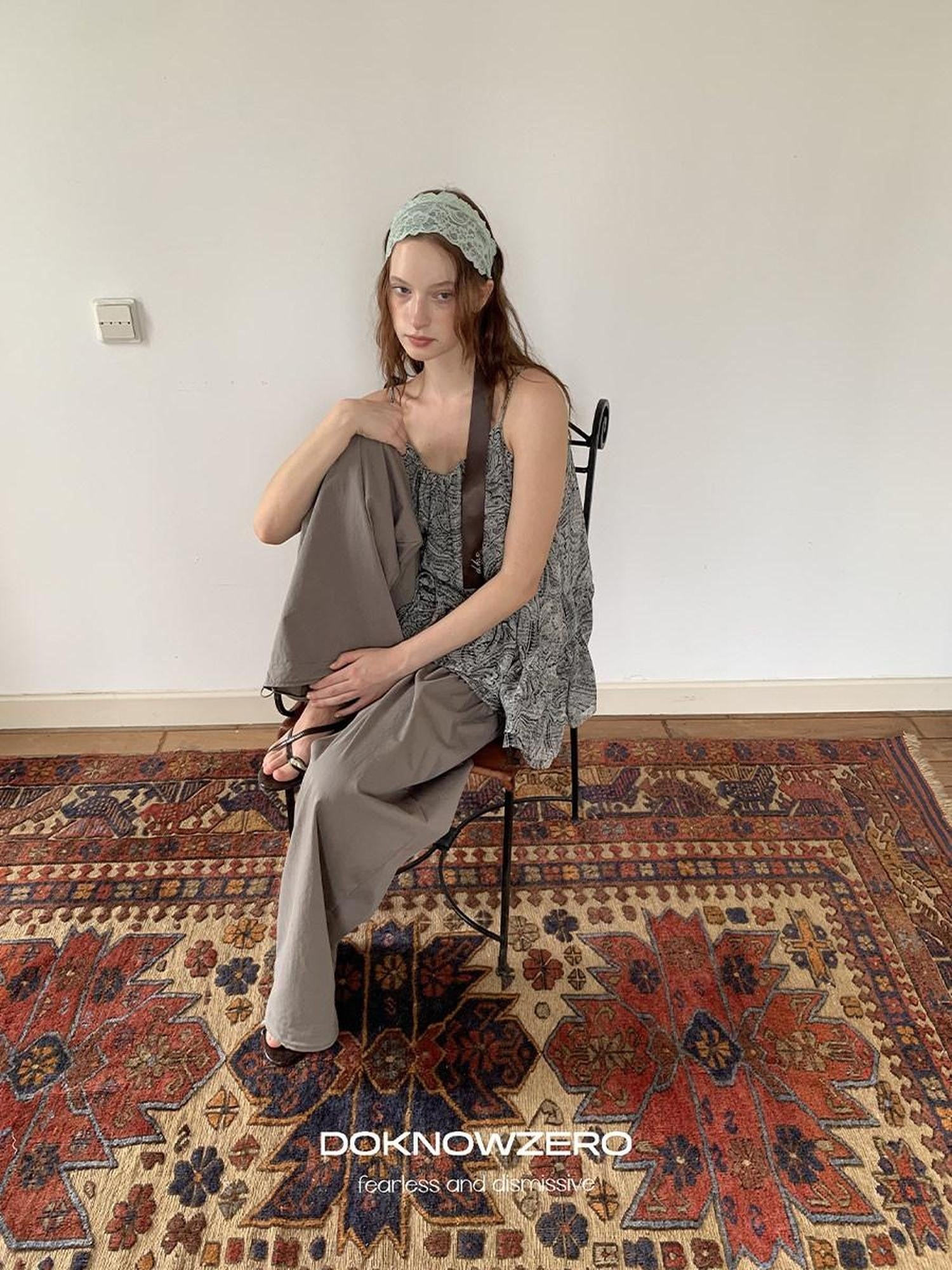 DKZ OFFICIAL Gray Floral Print Asymmetric Drawstring Women&