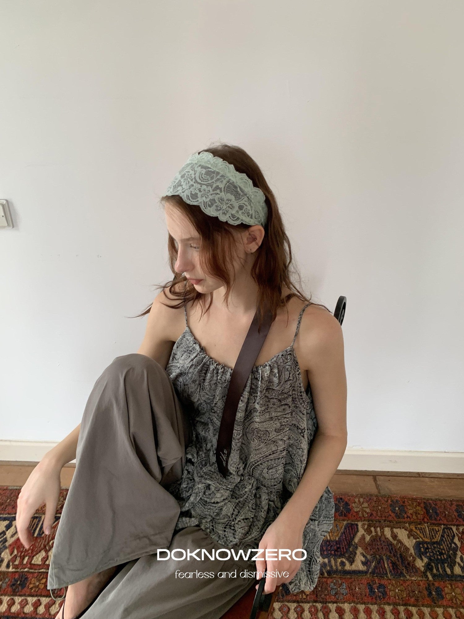 DKZ OFFICIAL Gray Floral Print Asymmetric Drawstring Women&