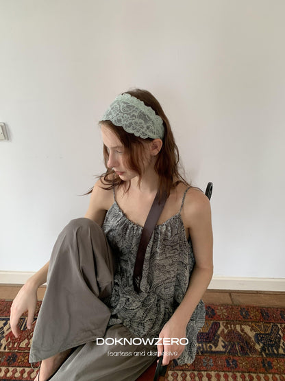DKZ OFFICIAL Gray Floral Print Asymmetric Drawstring Women&