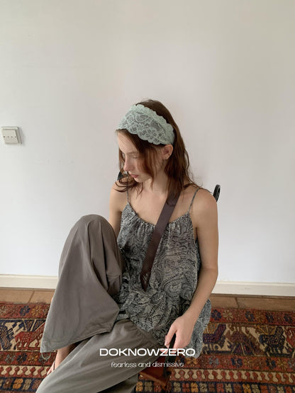 DKZ OFFICIAL Gray Floral Print Asymmetric Drawstring Women&