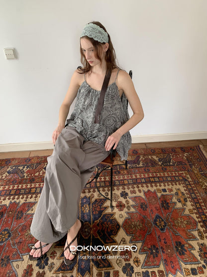 DKZ OFFICIAL Gray Floral Print Asymmetric Drawstring Women&