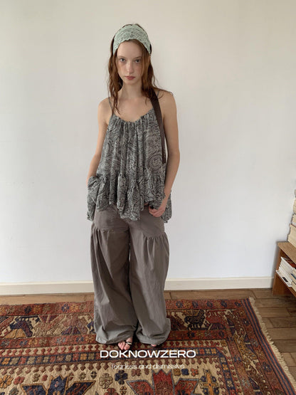 DKZ OFFICIAL Gray Floral Print Asymmetric Drawstring Women&