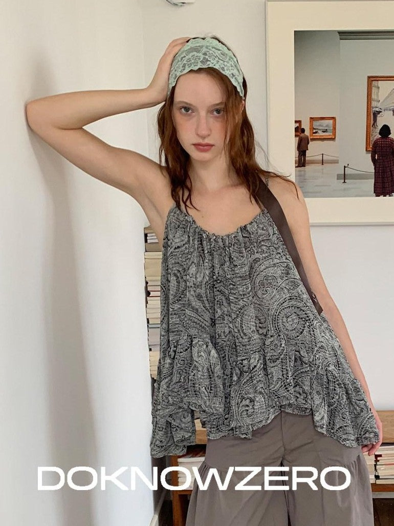 DKZ OFFICIAL Gray Floral Print Asymmetric Drawstring Women&