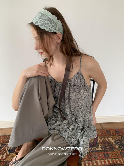 DKZ OFFICIAL Gray Floral Print Asymmetric Drawstring Women&